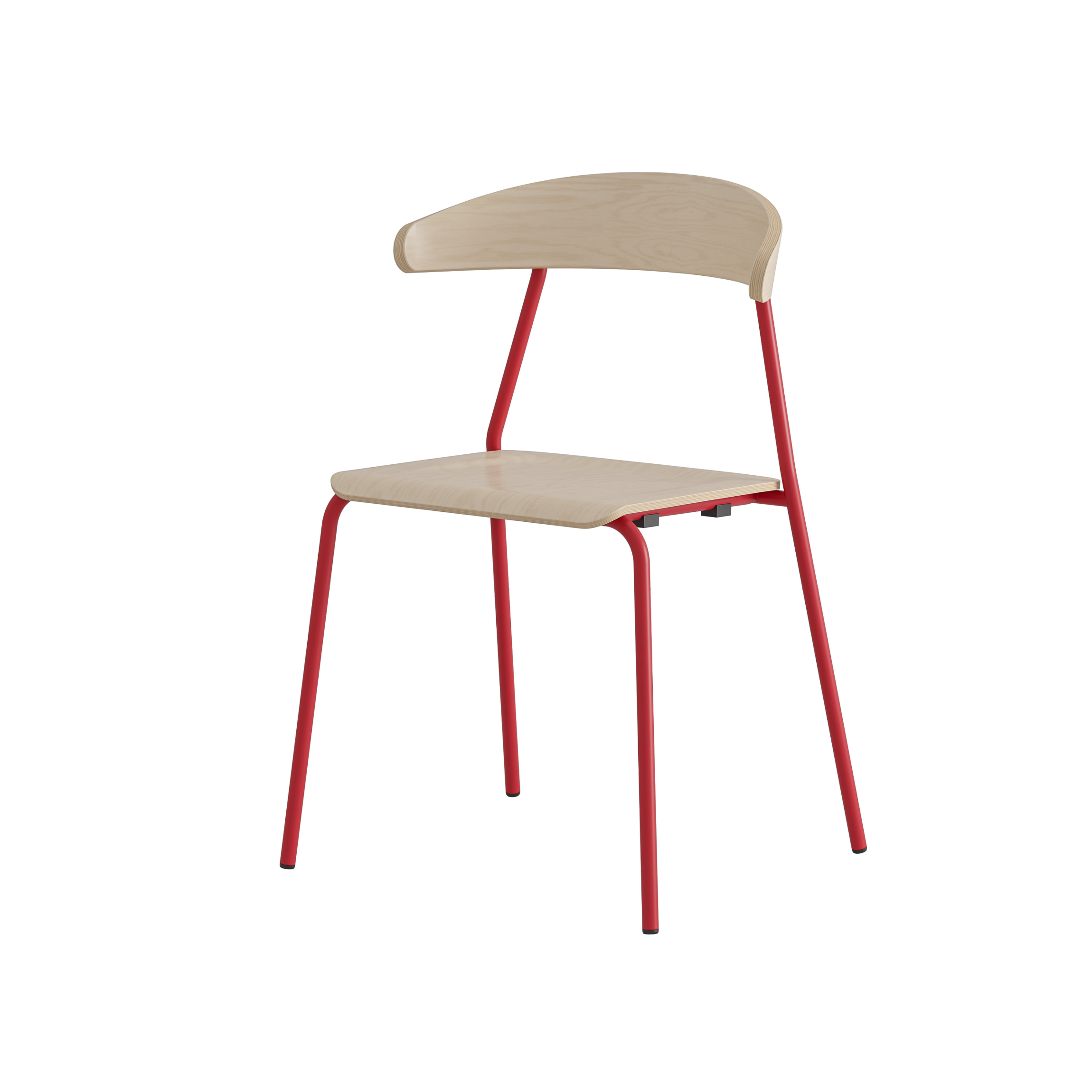 Stuhl aus Birke mit rotem Gestell